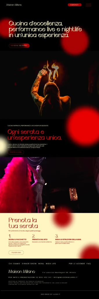 Interfaccia mobile del sito Maison Milano - schermata 1
