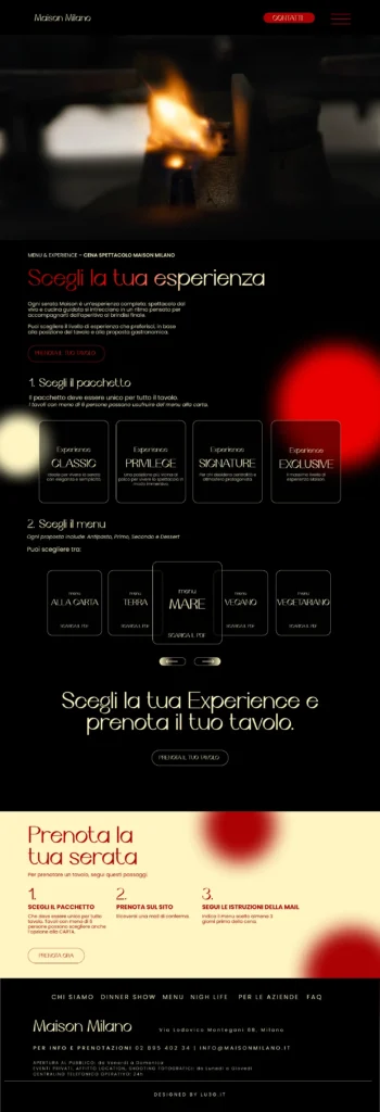 Interfaccia mobile del sito Maison Milano - schermata 3